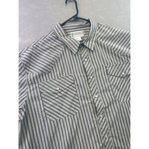 Haband Western Shirt Mens XXL Grey Striped  Pearl Snap Short Sleeve